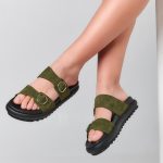 Olina Kyparissi Suede - Flatform Ανατομικά Πέδιλα